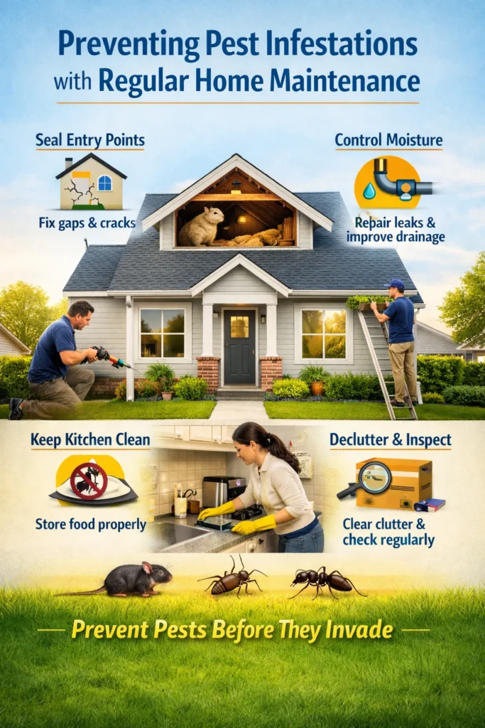 Home maintenance pest prevention by sealing entry points and keeping a clean, well-maintained house