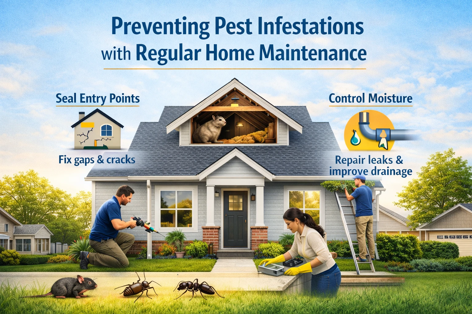 Regular home maintenance activities that help prevent pest infestations in residential homes