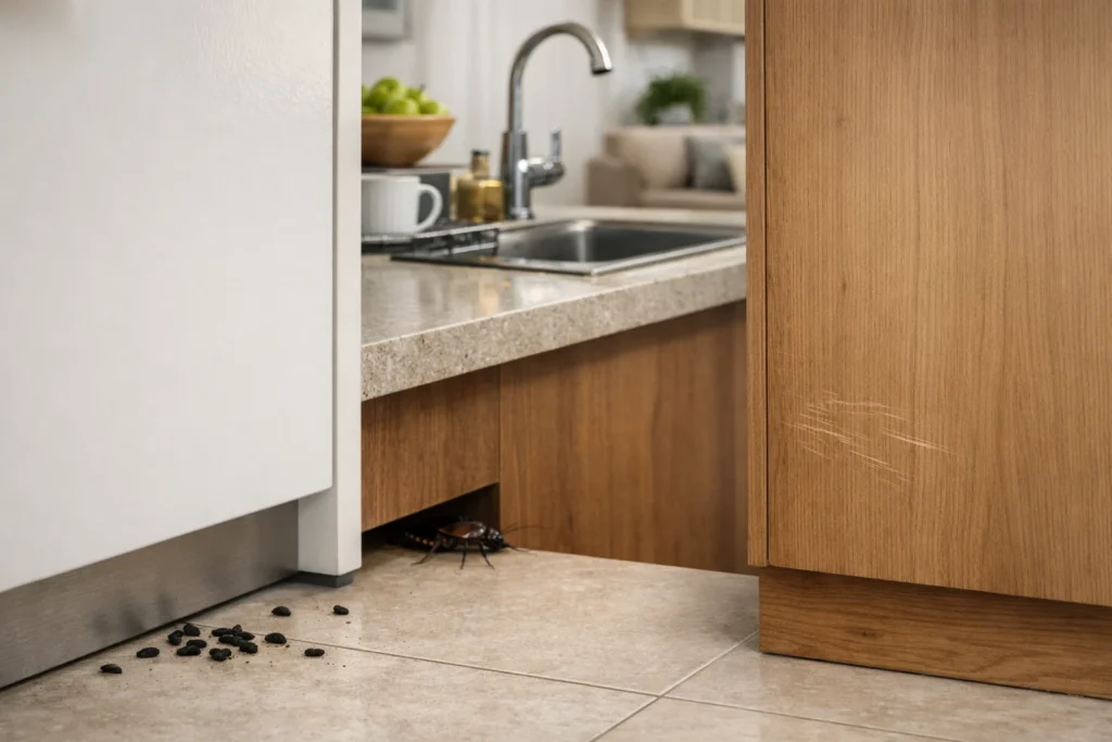 Visible indoor pest damage commonly found in Hyderabad homes, such as termite-affected furniture and rodent activity.